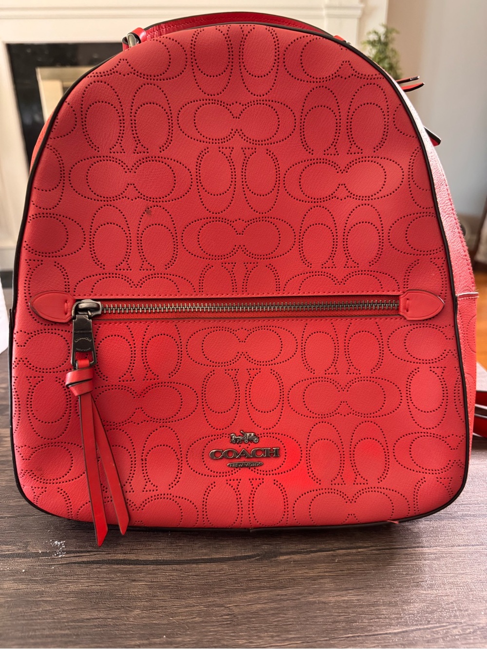 Coach Coral Red Perforated Signature Backpack